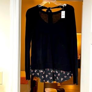 Brand new Loft black lightweight sweater with floral detail